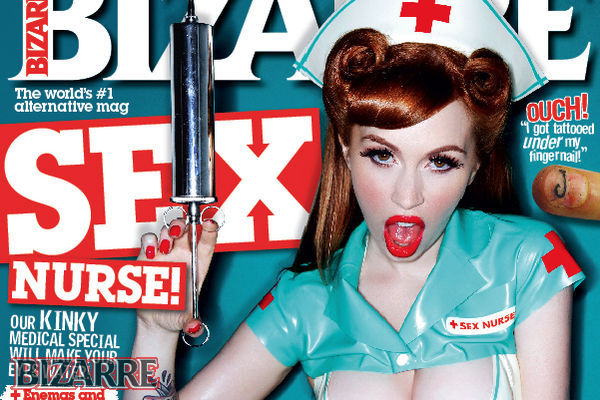 Alex Sim-Wise on Cover of BIZARRE Magazine in House of Harlot Latex