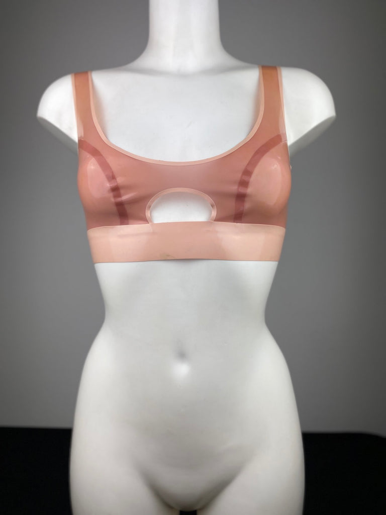 S - CUSTOM TRANS PEACH BRA TOP - SAMPLE CLEARANCE