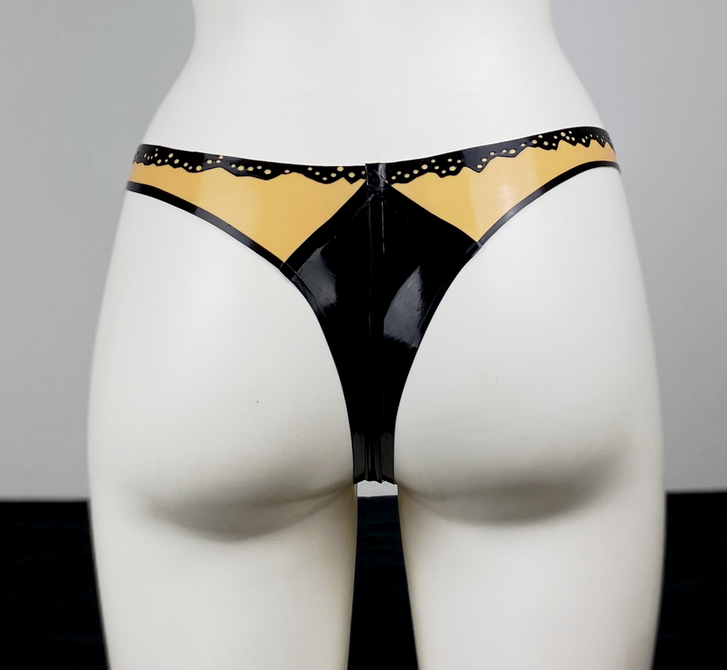 S - CUSTOM NUDE & BLACK LACE THONG - SAMPLE CLEARANCE