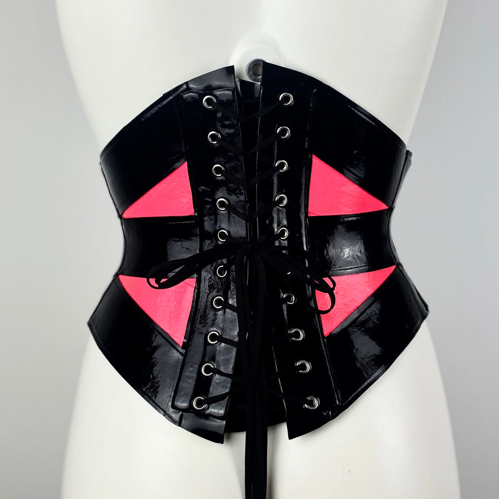L - VIBRANT PINK & BLACK HEATHER CORSET - SAMPLE CLEARANCE
