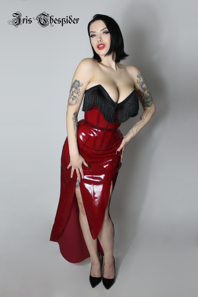 ROSIE Bum Out Gown in Transparent Blood Red Latex Rubber by Iris Thespider & House of Harlot 